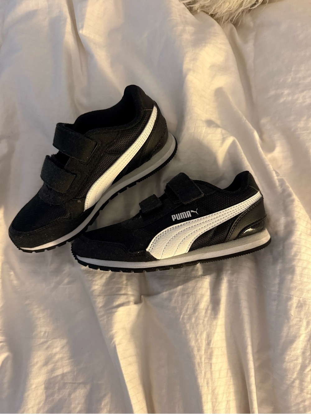 Puma Kids Black & White Velcro Athletic Sneakers